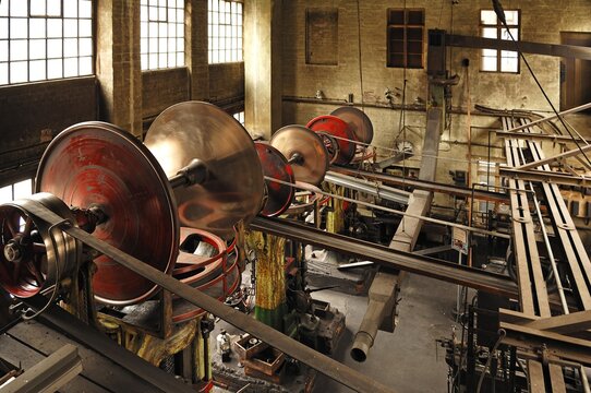 View from the top in a smithy, former factory Dietz & Pfriem, 1911, now Industriemuseum industry museum, Lauf an der Pegnitz, Middle Franconia, Bavaria, Germany, Europe