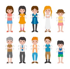 10 kinds of cartoon characters vector set of man and woman with children, chills, cold, flu