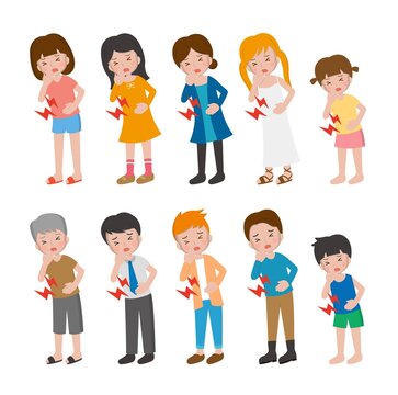 10 kinds of illustration cartoon characters vector set of man and woman with children, illness, abdominal pain