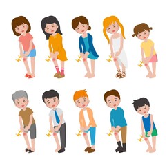10 kinds of cartoon characters vector set of man and woman with children, bones, knees, soreness