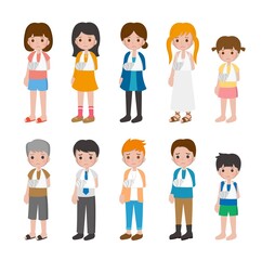 10 kinds of cartoon characters vector set of man and woman with children, fractures, bones, hands