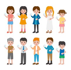 10 kinds of cartoon characters vector set of man and woman with children, fractures, bones, hands