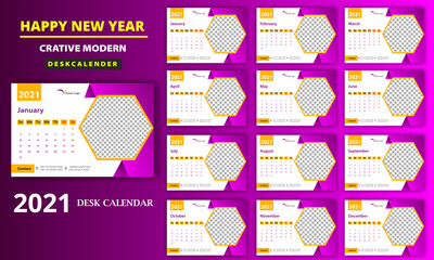 abstract creative 2021 desk calendar design set vector 12 month.