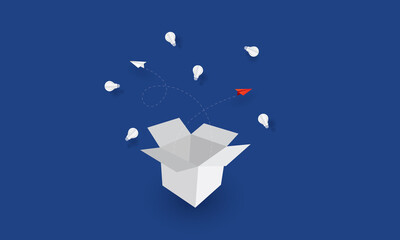 Paper air plane flying from the box, Think out of the box, Business concept 