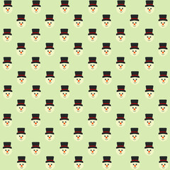 white snowman head with eyes and nose and black hat on head on a cream background repeat pattern