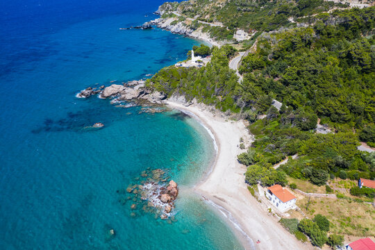 Aerial view of Potami Beach in summer