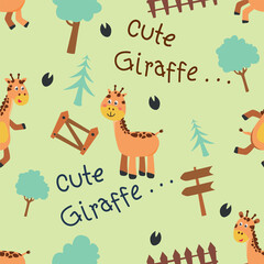 Fototapeta premium Seamless pattern with cute baby giraffe. Childish texture in minimalistic style. Great for fabric, textile Vector Illustration