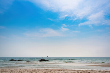 Blue sky and sea on Hua Hin Beach, Thailand.