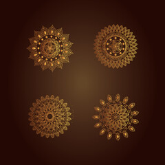 gold mandalas set design of Bohemic ornament indian and decoration theme Vector illustration
