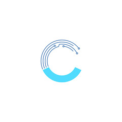 The letter C in technology style, consisting of combination high tech style symbol of it formed a letter 