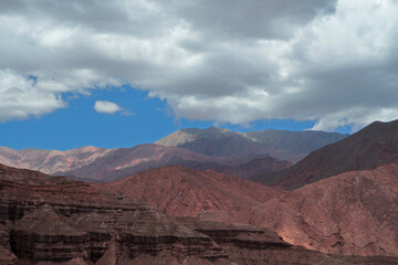 Andes mountain range. View of the  sandstone and rocky mountains texture and pattern in the arid desert.  