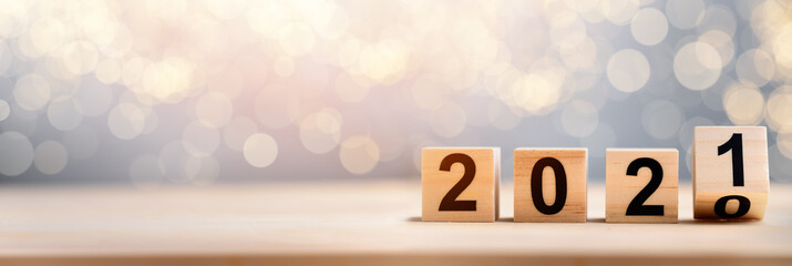 Wooden Blocks With 2020 2021 Number On Table