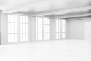 Empty elegant room in modern design bright white color in 3D rendering illustration