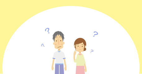 私服で疑問を抱く男女のアイキャッチ向け素材