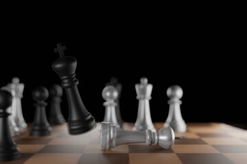 POV to the chess board game figure in competition success play. strategy, management or leadership concept in 3d rendering illustration