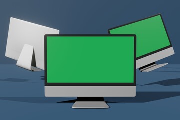 Computer screen mockup presentation in 3d rendering illustration scene creator