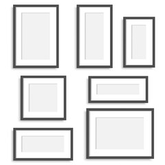 Set of black wooden photo frames. Vector.