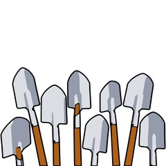 a group of garden shovels pointing to the sky isolated on white background vector illustration