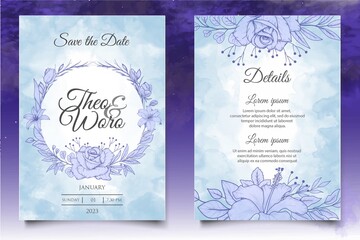 Hand drawn wedding invitation floral and leaves card template
