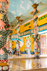 Interior and decoration inside a Cao Dai Temple in Tay Ninh province, near ho chi minh city, Vietnam