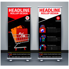 Roll up brochure flyer banner design vertical template vector, abstract geometric background, modern x-banner and flag-banner, rectangle size.