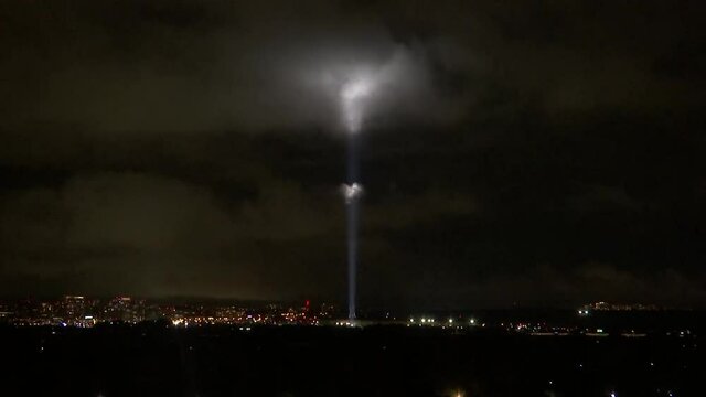 THE 911 PENTAGON MEMORIAL LITE UP AT NIGHT