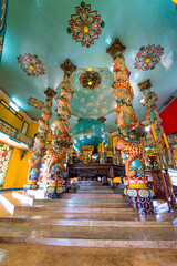 Interior and decoration inside a Cao Dai Temple in Tay Ninh province, near ho chi minh city, Vietnam