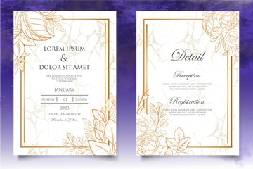 Hand drawn wedding invitation floral and leaves card template