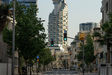 ISRAEL, Tel Aviv - 28 September 2020: Empty streets during Coronavirus quarantine. Empty streets...
