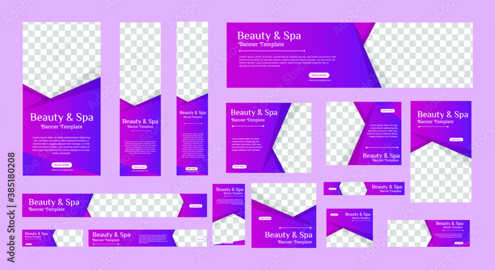 Poster spa banner collection with place for photo. web banner layout. vertical, horizontal and square templ