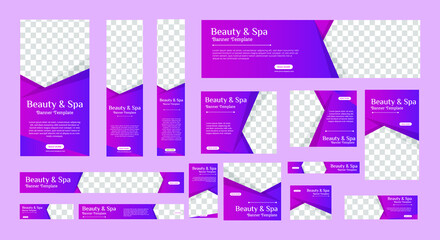 Spa banner collection with place for photo. Web banner layout. Vertical, horizontal and square template. Vector Illustration