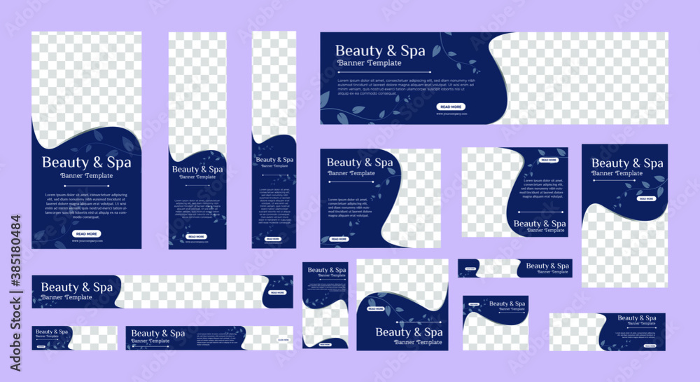 Sticker spa banner collection with place for photo. web banner layout. vertical, horizontal and square templ