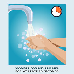 wash your hands sign for poster. Tip to reduce the risk of coronavirus infection COVID-19. Wash your hands for at least 20 seconds.