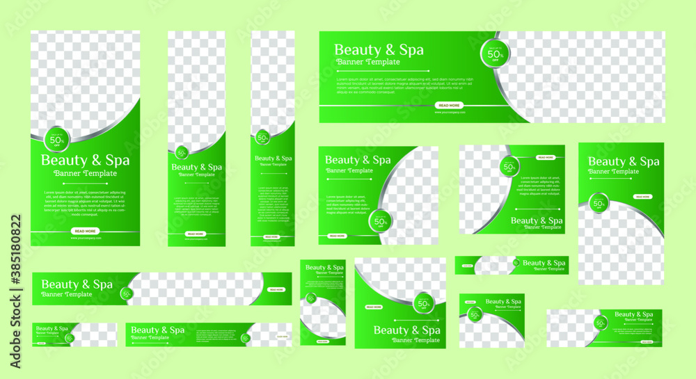 Poster spa banner collection with place for photo. web banner layout. vertical, horizontal and square templ