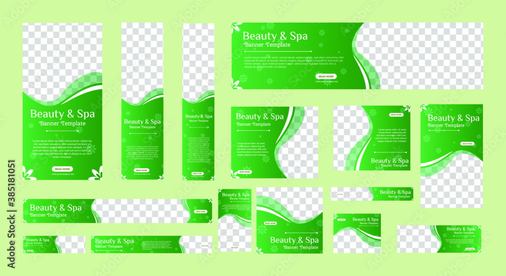 Wall mural spa banner collection with place for photo. web banner layout. vertical, horizontal and square templ