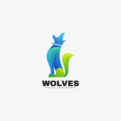 Vector Logo Illustration Wolf Gradient Colorful Style.