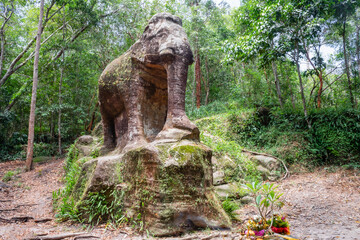 Fototapeta na wymiar Landscape view of the Elephant status at the Elephant Pond on Kulen Mountain at Siem Reap in Cambodia