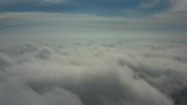 Drone in sky moning fog