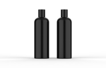 Black cosmetic bottle mockup for cream, soap, foam, shampoo, lotion, gel. Cosmetic product on isolated white background, 3d illustration