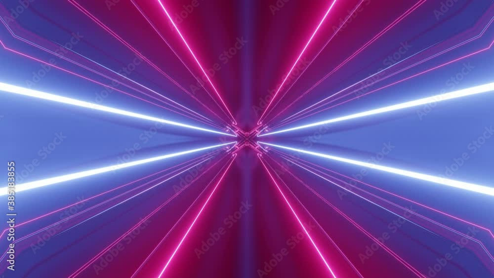 Aufkleber sci-fi tunnel transformer with neon lights. 4k looped abstract high-tech tunnel. camera flies throug