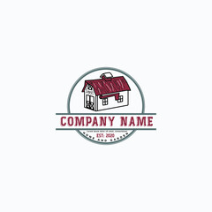 Hand Drawn House Retro Logo Design Template