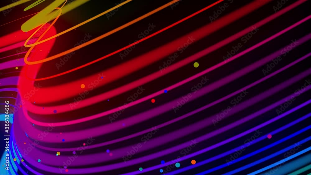 Poster 3d abstract looped 4k background with glow lines. multi-colored neon lines fly in air, smoothly osci