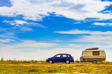 Fototapeta na wymiar Caravan trailer camping on coast, Spain.