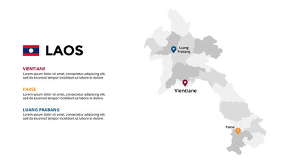 Laos vector map infographic template. Slide presentation. Global business marketing concept. Asia country. World transportation geography data. 