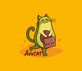 The cute avocado girl cat with a briefcase.