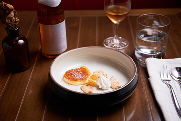 creme brulee dish in high cuisine restaurant