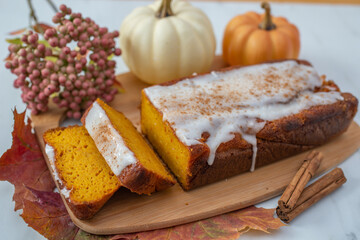 One loaf of homemade pumpkin bread 