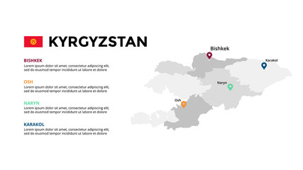 Kyrgyzstan vector map infographic template. Slide presentation. Global business marketing concept. Asia country. World transportation geography data. 