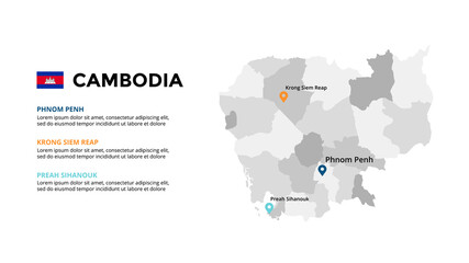 Cambodia vector map infographic template. Slide presentation. Global business marketing concept. Asia country. World transportation geography data. 