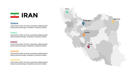 Iran vector map infographic template. Slide presentation. Global business marketing concept. Asia country. World transportation geography data. 